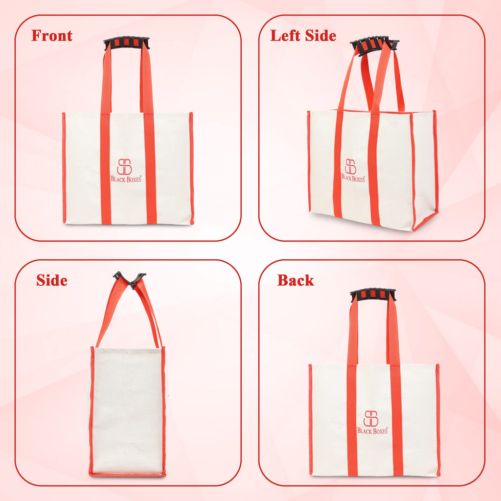 BLACKBOXES Big Eco Cotton Canvas Shopping Bags for Carry Milk Grocery Fruits Vegetable with Reinforced Handles jhola Bag - Kitchen Essential
