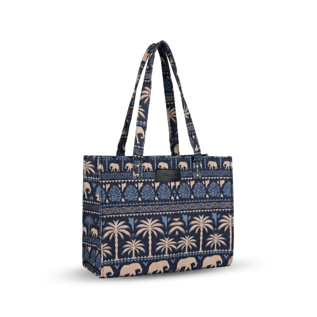 Stylique Large Canvas Jute Cotton Tote Handbag | Stylish Women Shoulder Bag | Premium Office Laptop Shopper with Zipper | Reusable College Travel Casual Work Purse (Blue)
