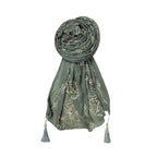 FAHABO Scarf Woman Pleated Cotton Scarves with Embroidery and Tassels | Hijab Scarf | Headscarf | Neck Scarf | Stoles | Wraps (Pebble Grey -1)