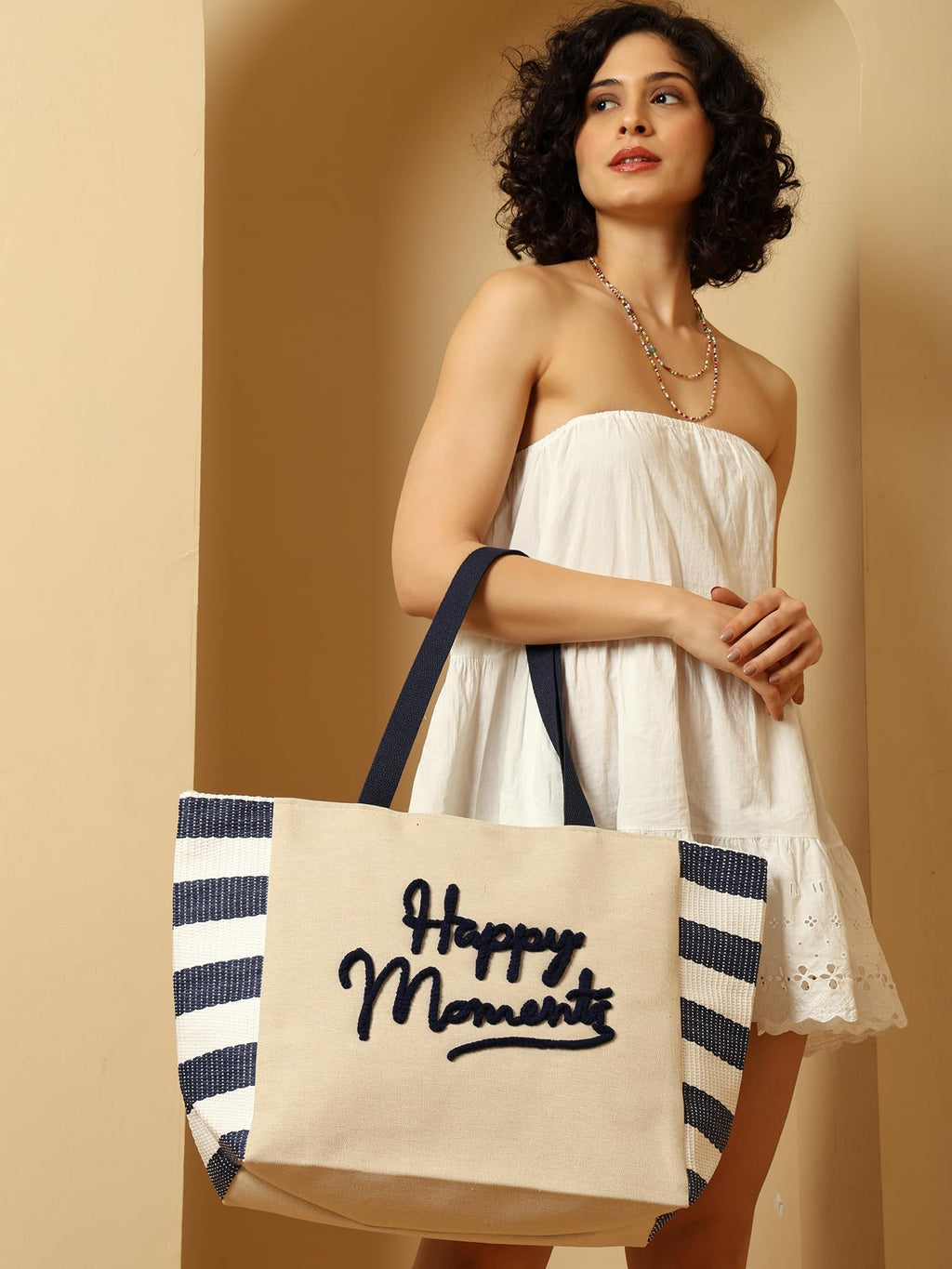 ENSAC Happy Moments Women’s Canvas Tote Bag durable cotton canvas with a printed design Spacious and lightweight, suitable for casual shopping, travel, daily use