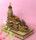 Ram Mandir Ayodhya Model 3D (led light) Replica Handcrafted Wooden Traditional - Intricate MDF Craftsmanship, Authentic Design with multicolour led light, size (6x4) inch/(15/8/13 CM.) (Antique)