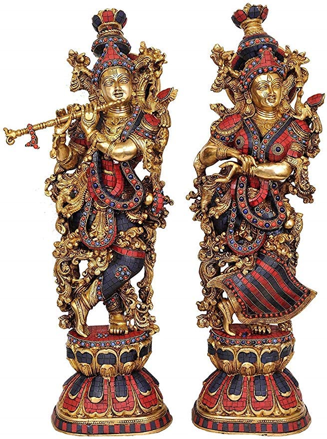 SVARUP Brass Big Radha Krishna Idol Radhay Krishan Murti in Multicolor Height 29 Inch