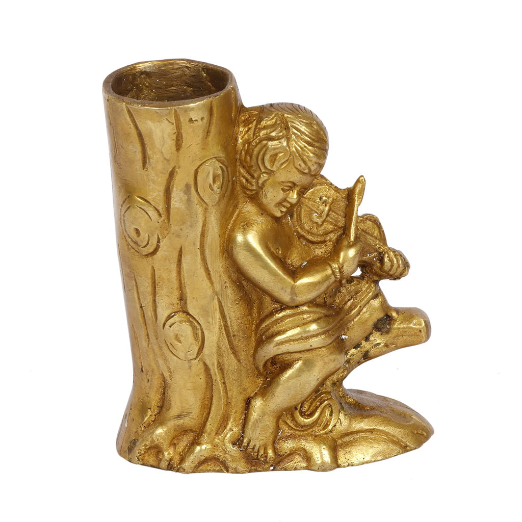 ARTVARKO Brass Pen Holder Stand Tree with a Boy Playing Violin Showpiece Paper Weight for Office Table Stylish Fancy Holder for Men Women Office Home Decor Gift