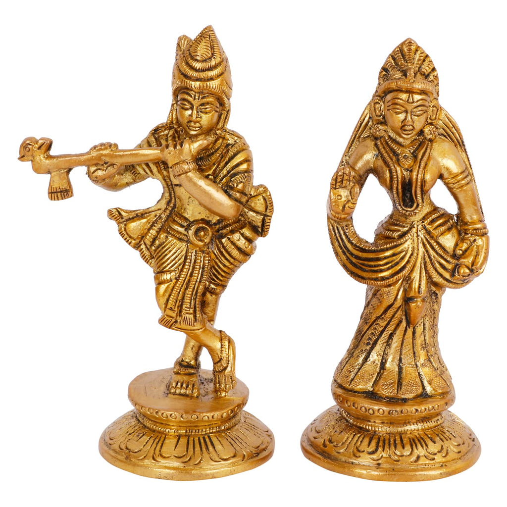 ARTVARKO Radha Krishna Brass Murti of Murli Kishan Playing Flute Blessing Radha Idol Standing for Home Mandir Decor Marriage Height 4.5 Inch