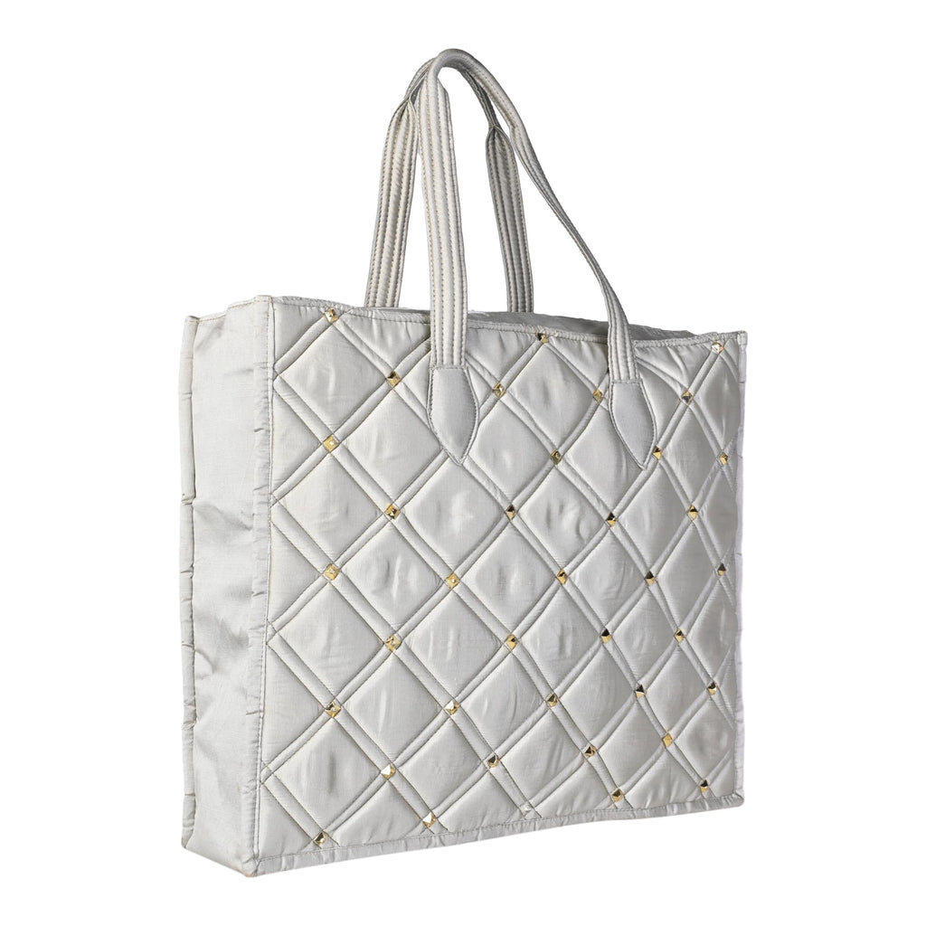 ENSAC Cotton Tote Bag for Women, Stylish Handbag for women with Zip Closure | Fit for Office Bag, College, Travel Use | Handcrafted in India (Sliver)