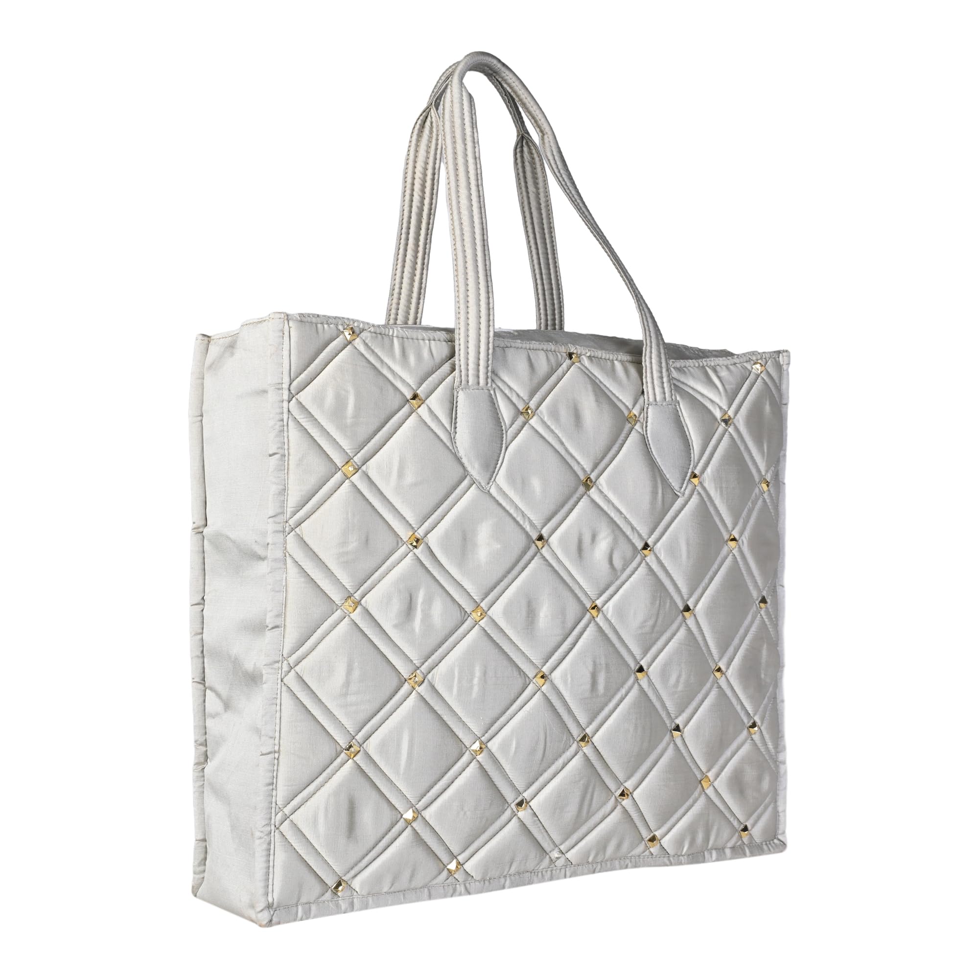 ENSAC Cotton Tote Bag for Women, Stylish Handbag for women with Zip Closure | Fit for Office Bag, College, Travel Use | Handcrafted in India (Sliver)