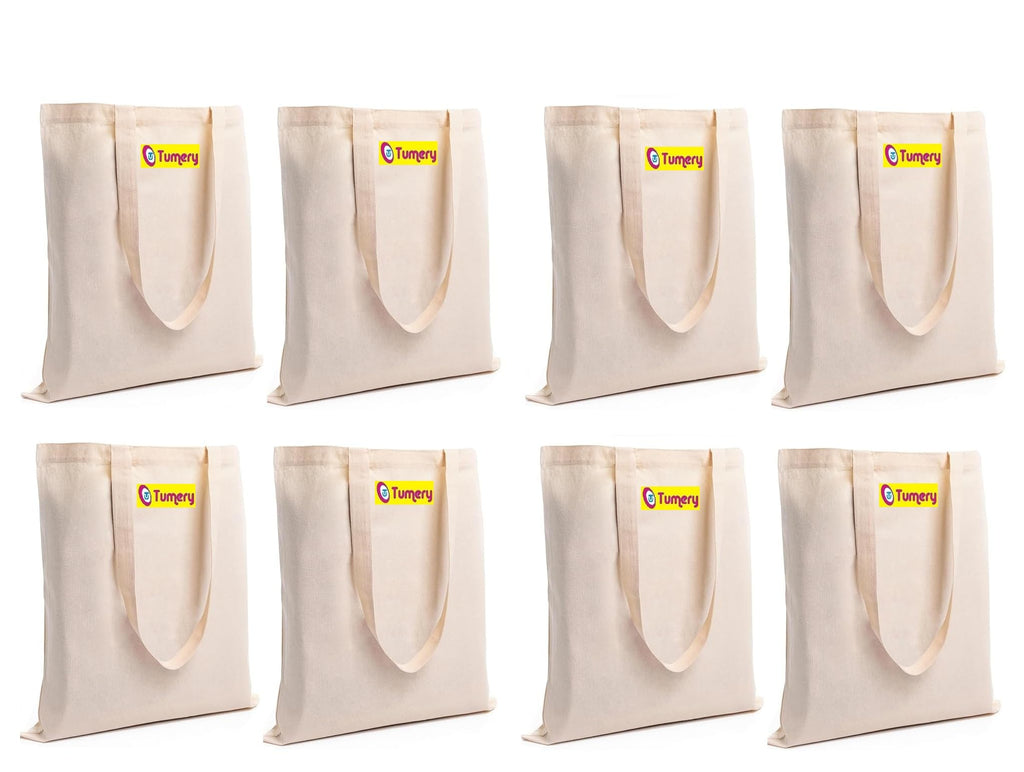Tumery Cotton Canvas Tote Bag Women Shopping bag, Grocery, Sturdy Bag, Aesthetic Office Bag For Women Reusable 100% Eco-Friendly- Natural (Combo Of 8)