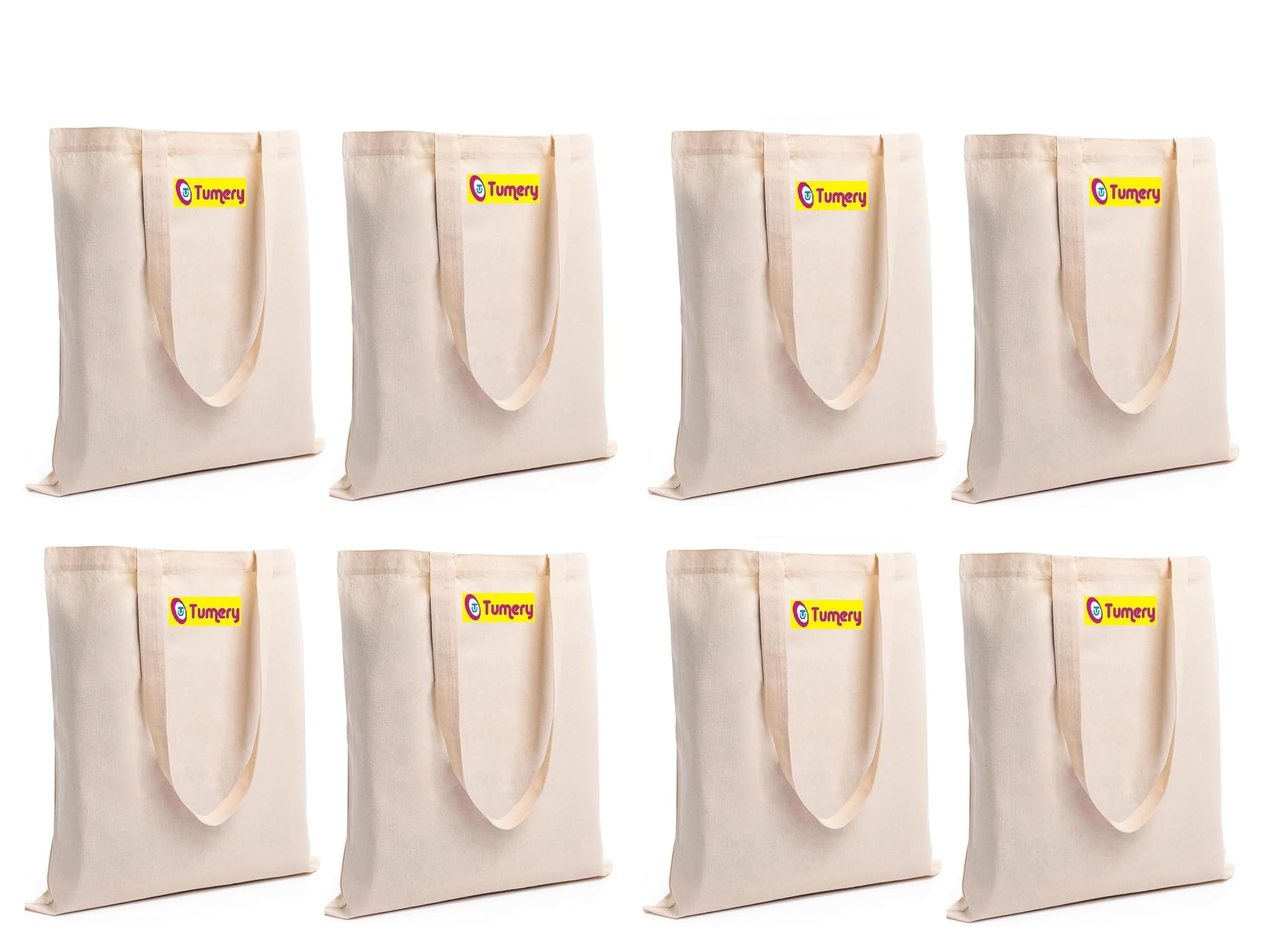 Tumery Cotton Canvas Tote Bag Women Shopping bag, Grocery, Sturdy Bag, Aesthetic Office Bag For Women Reusable 100% Eco-Friendly- Natural (Combo Of 8)
