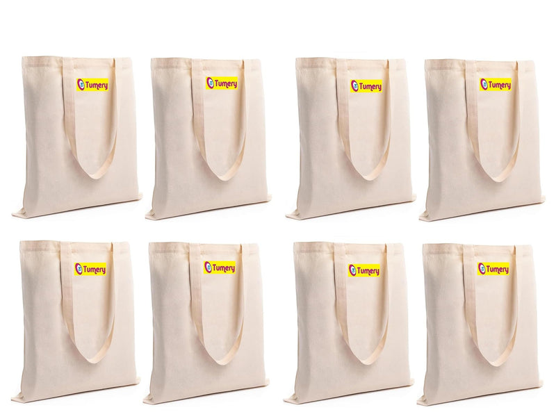 Tumery Cotton Canvas Tote Bag Women Shopping bag, Grocery, Sturdy Bag, Aesthetic Office Bag For Women Reusable 100% Eco-Friendly- Natural (Combo Of 8)