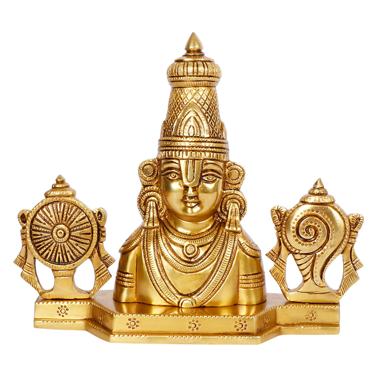 ARTVARKO Brass Lord Tirupati Balaji Lord Sri Venkateswara Balaji Face with Shankh Chakra Namah Idol Showpiece Home Décor Gold (22x8x21 cm)