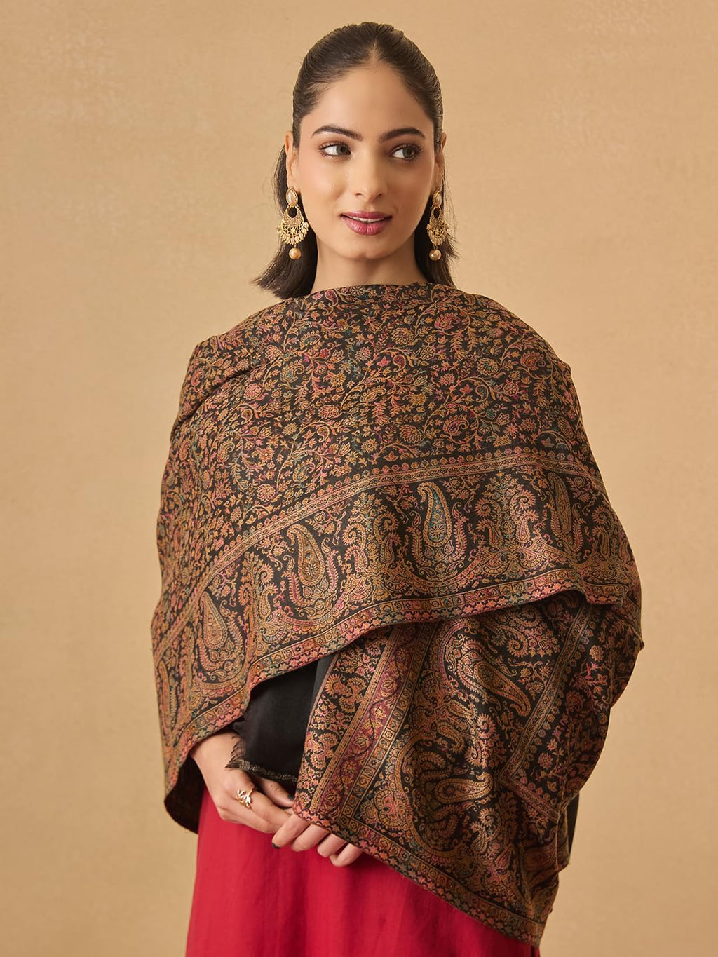 Pashmoda Women Jalwaa Kashmiri Jamawar Woven Design Shawl (Size: 40x80in, 101x203cm) SECS52