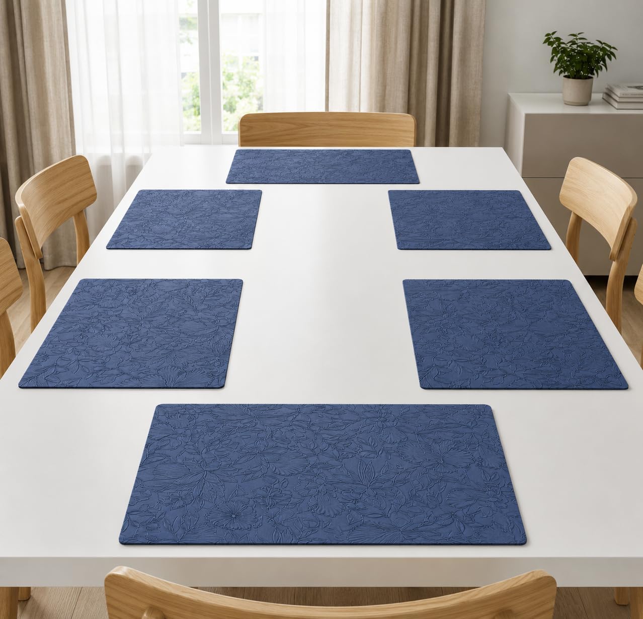 Yelona Premium Faux Leather Placemat Set of 6 | Printed Floral Design, Waterproof & Heat Resistant Table Mat | Non-Slip, Washable for Dining, Kitchen & Home Decor (Dark Blue, 43 x 30 cm) Kafalo