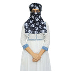 Switchon Scarf Hijab Rayon Printed fancy scarf for women Size Adjustable -Hook loop tape- For 10 yrs and above (Black_Multi1)