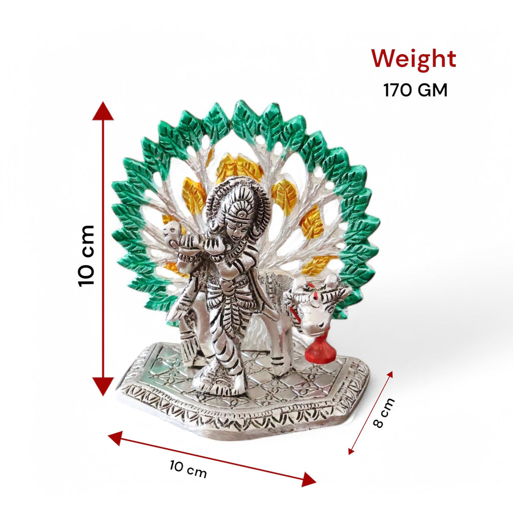KridayKraft Elegant Cowkrishna Murti – Divine Lord Krishna Idol for Home & Office Décor, Intricately Designed Pooja Statue & Spiritual Showpiece for Living Room, Bedroom, Temple (Silver)