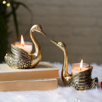 Storescent Aluminium Pair of Swans for Good Luck | Feng Shui Love Gifts Candle Holder for Home Decor Living Room - Showpiece Gifts for Couple (Candles not Included) (Swan 1 Pair Golden)