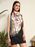 Ravaiyaa - Attitude is everything Women's Crepe Silk Digital Print Large Square Scarf Breathable Lightweight Neckerchief Printed Headscarf 40 x 40 Inch (Beige & Black Horse)