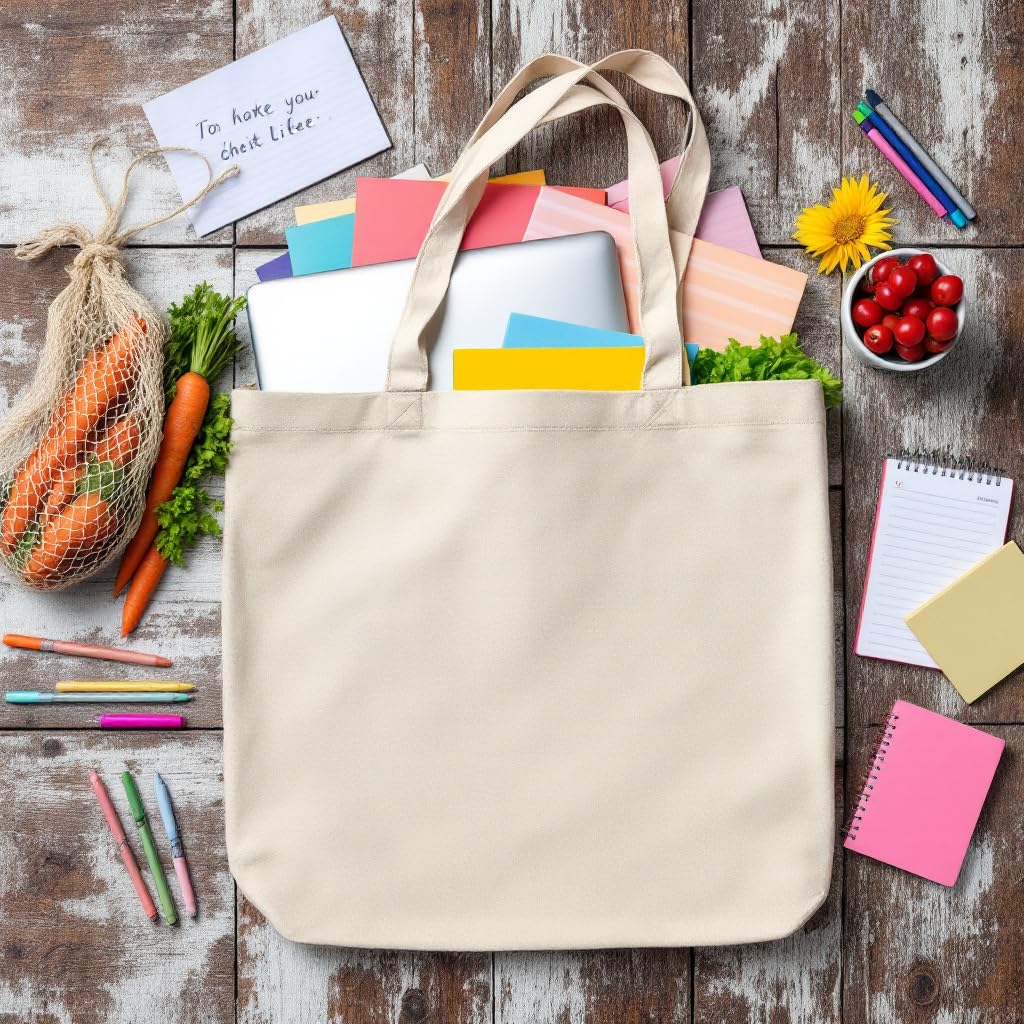 JD BAGS ECO - FRIENDLY COTTON TOTE BAG - REUSABLE SHOPPING BAG WITH LONG HANDLE - DURABLE & WASHABLE. (5)