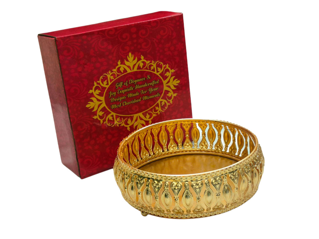 Crafts King Luxury Golden Tray 6 Inch | Handcrafted Decorative Plate | Ideal for Diwali, Pooja & Festive Gifting