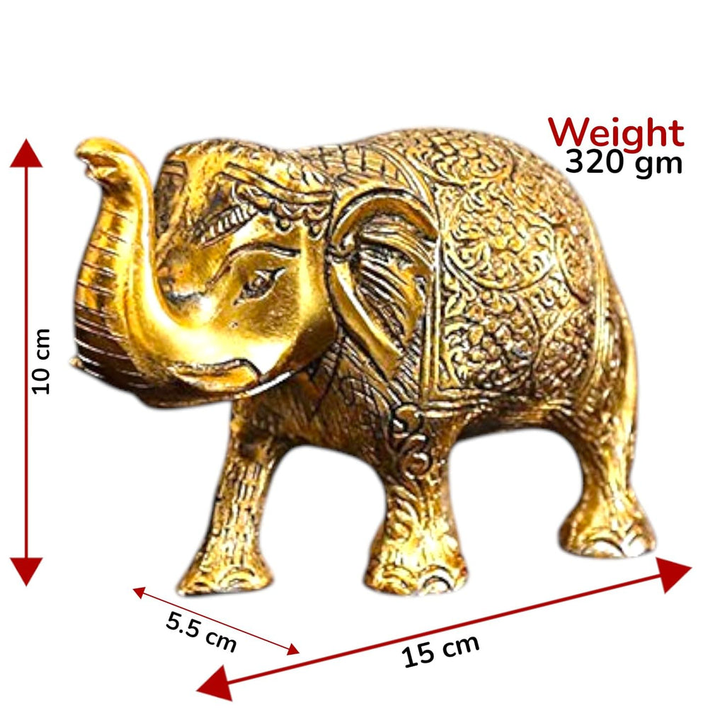 KridayKraft Metal Elephant Medium Size Gold Polish Set for Decor Gift Items Home & Office Decoration