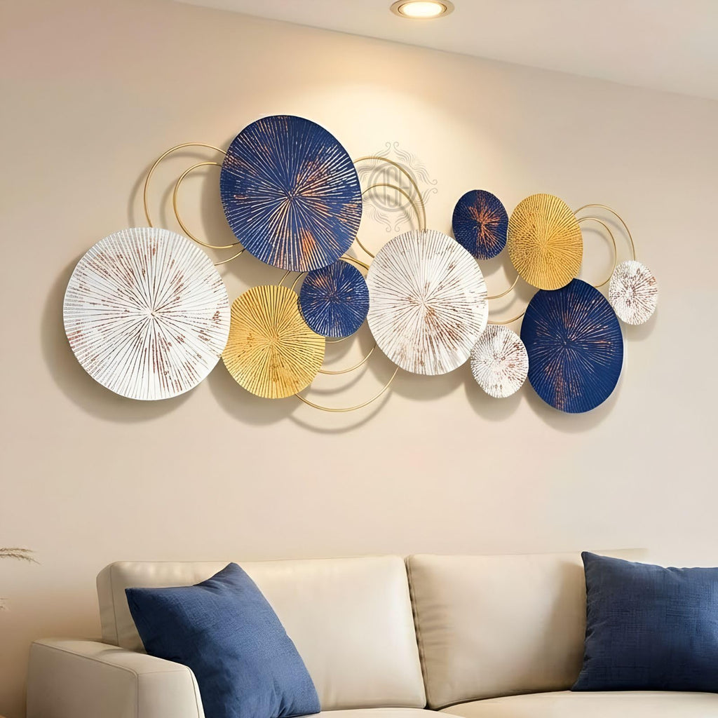 DSH CRAFTING YOUR CURIOSITY Metal Wall Art Wall Sculpture Wall Hanging Showpiece Perfect For Home (18-Circle-Blu)