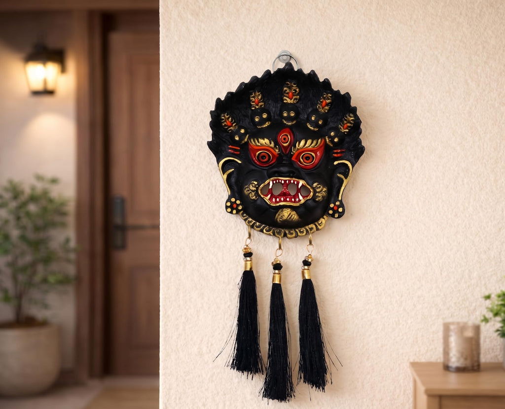 KridayKraft Mahakala Evil Eye Nazar Battu Wall Hanging – Home Entrance & Vastu Protection – Spiritual Door Hanging with Tassels (11 x 25 cm)
