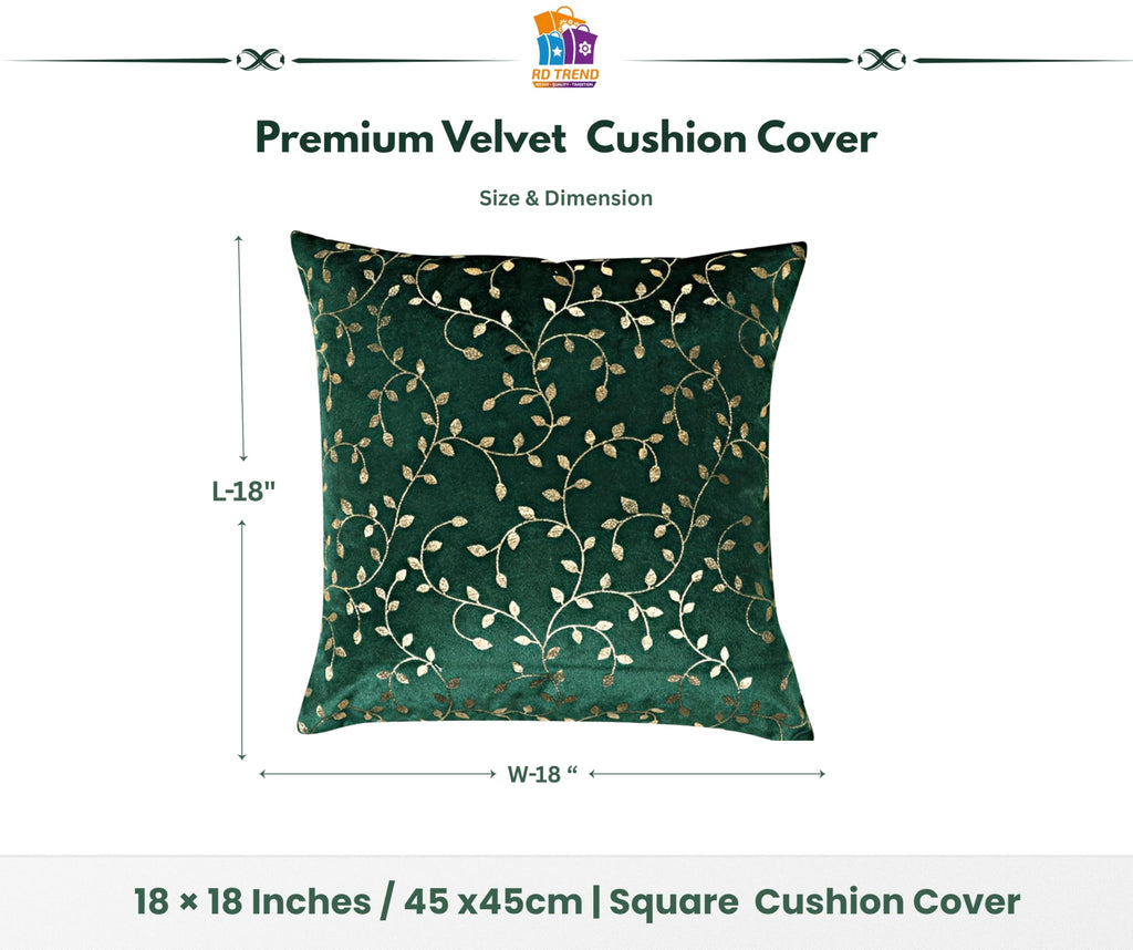 RD TREND® Premium Velvet Cushion Covers Set of 2 | Soft Decorative Throw Pillowcases for Sofa, Bed & Living Room | Cushion Cover 18 inch x 18 inch (45x45cm) Dark Green