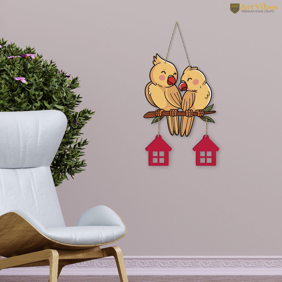 Artvibes Cute Pair of Birds Decorative MDF Wooden Wall Art for Home | Garden Balcony | Decoration Wall Hanging Items | Trendy Decor | Wall Poster | Paintings For Wall | Gift Items (WH_9114N)