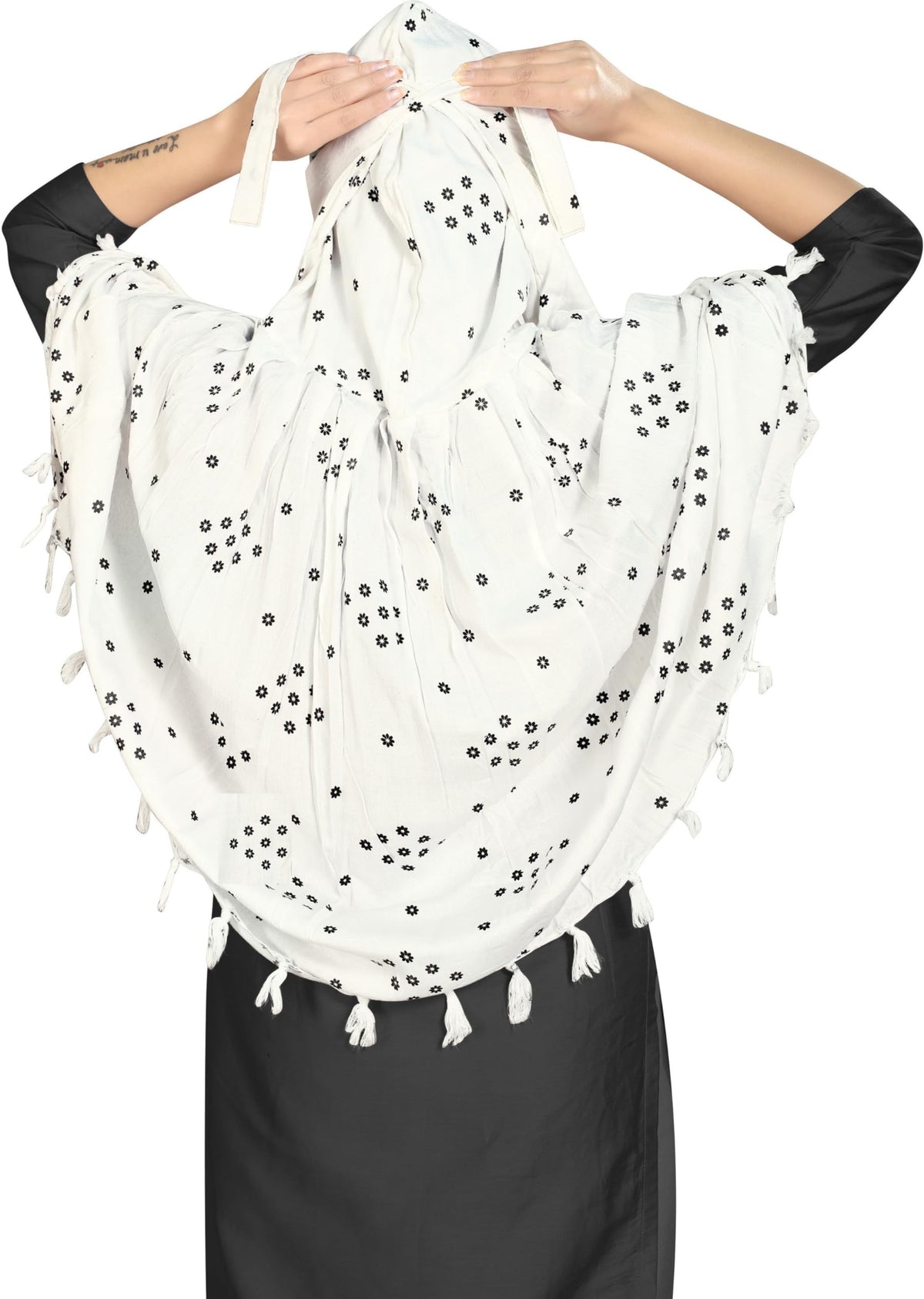 Sclout Cotton Female Breathable Sun Protection Scarf Dupatta Usable For Vehicle Driver | White Printed Design | Universal Size | For Girl & Women | Light Weight (9 Square Print)