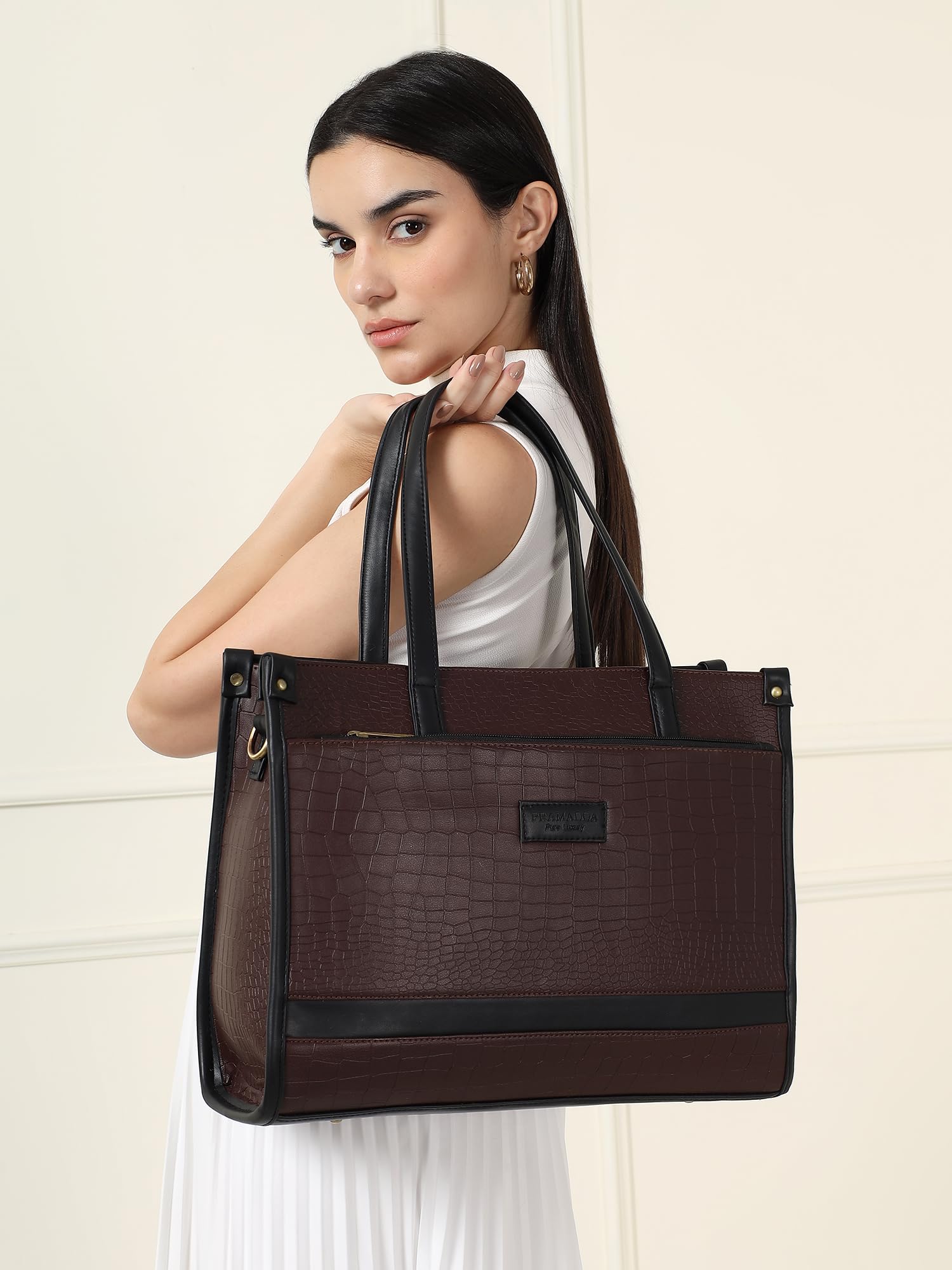 Pramadaa Pure Luxury Classic Madona Work Tote bags for women office use | hand bags for women's stylish | bags for women latest | Laptop Office Shoulder Handbag. (Mocha Brown)