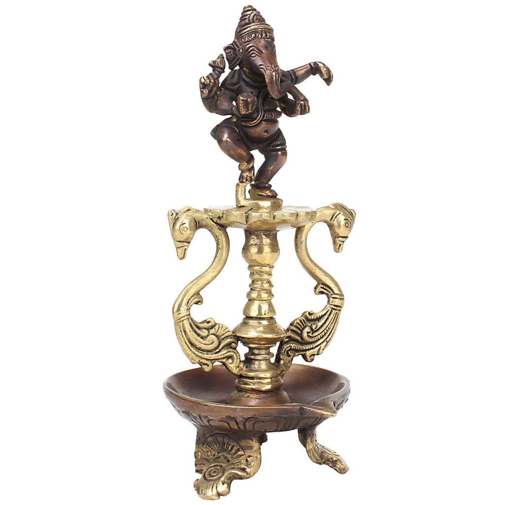 Artvarko Brass Metal Ganesh Statue God Ganpati Idol Oil Lamp Diya Handmade Home Decor for Puja Decorative Diwali Deepak Weeding Gift Mandir