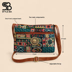 Women's Ethnic Printed Combo Tote Bag & Sling Purse Set with Multiple Zip Compartments, Leather Handles, Adjustable Strap, Spacious Shoulder Carry Handbag for Office, College,Travel & Daily Use (Blue)