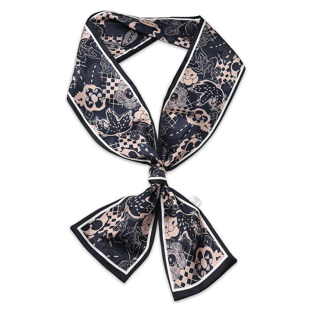 TecoKart Female Silk Neck Scarf for Women, Floral Print Stylish Satin Scarves for Suit, Blazers, Shirts, Ideal Neckerchief for Every Occasion - 59''4.7, Black