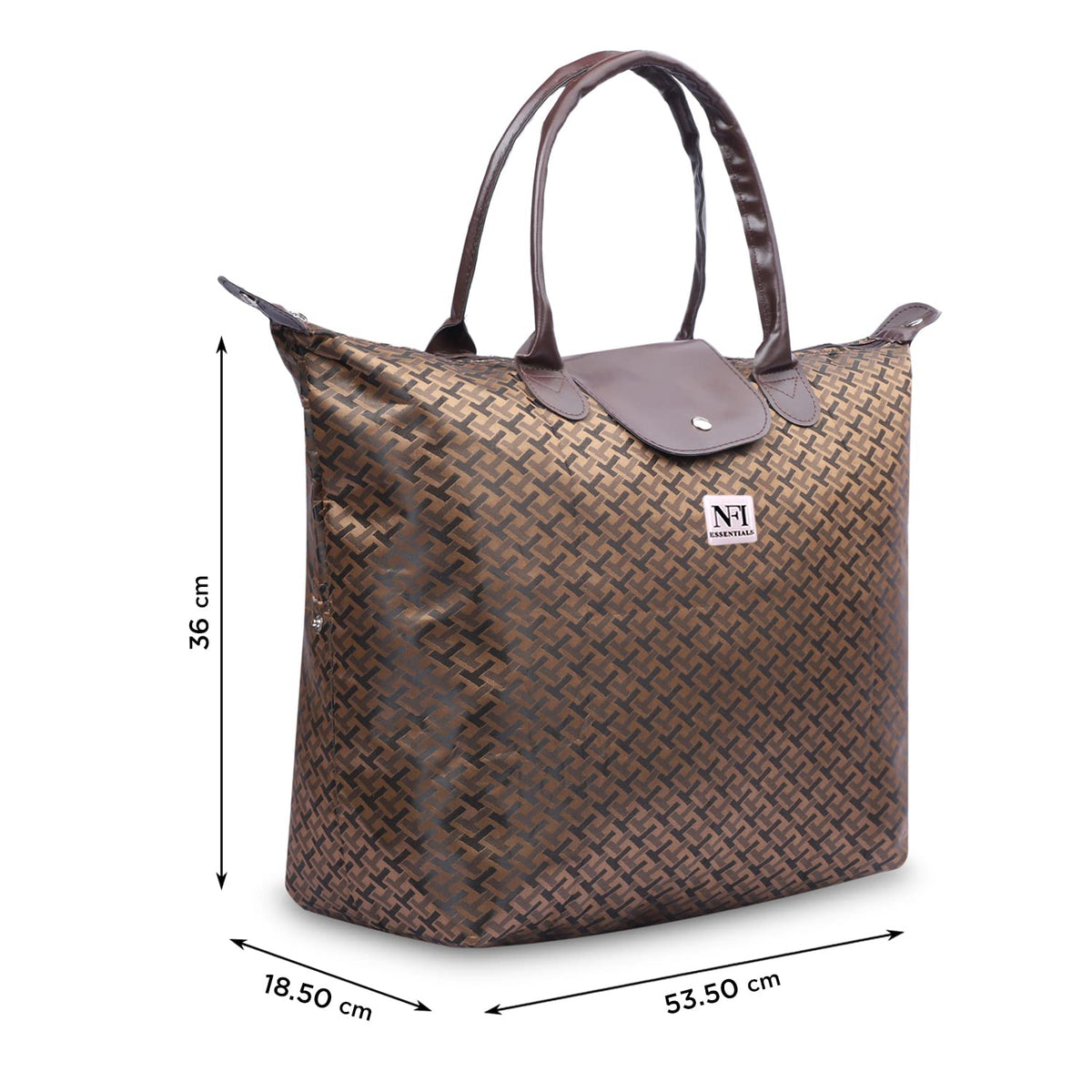 NFI essentials Shopping Brown Tote Bag Foldable Handbag Travel Bag For Women & Girls Shoulder Waterproof Carry Bag For Grocery & Daily Use