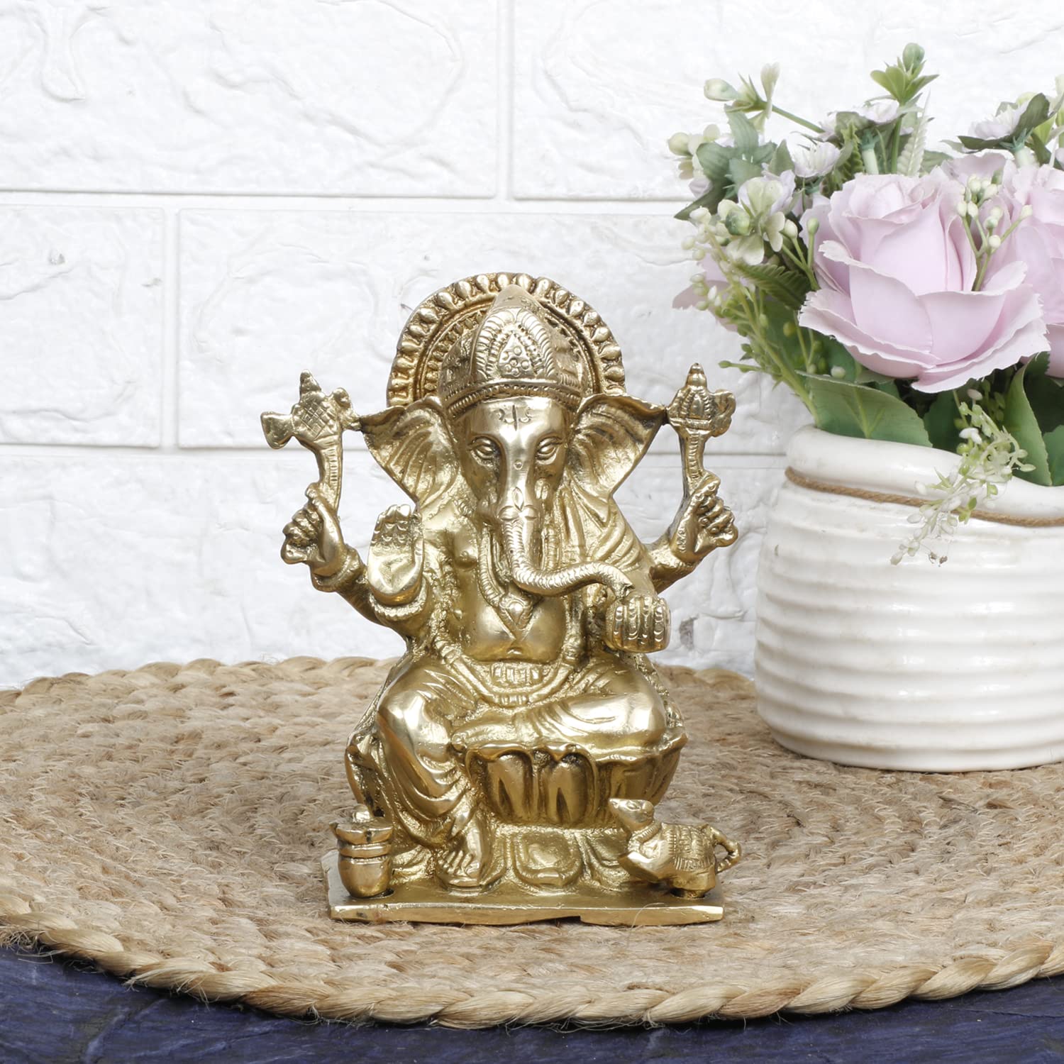 SVARUP Brass Ganesh Bhagwan Idol Ganesha Statue Ganpati Murti for Home Entrance Decor Diwali Gift Height 6.25 Inch