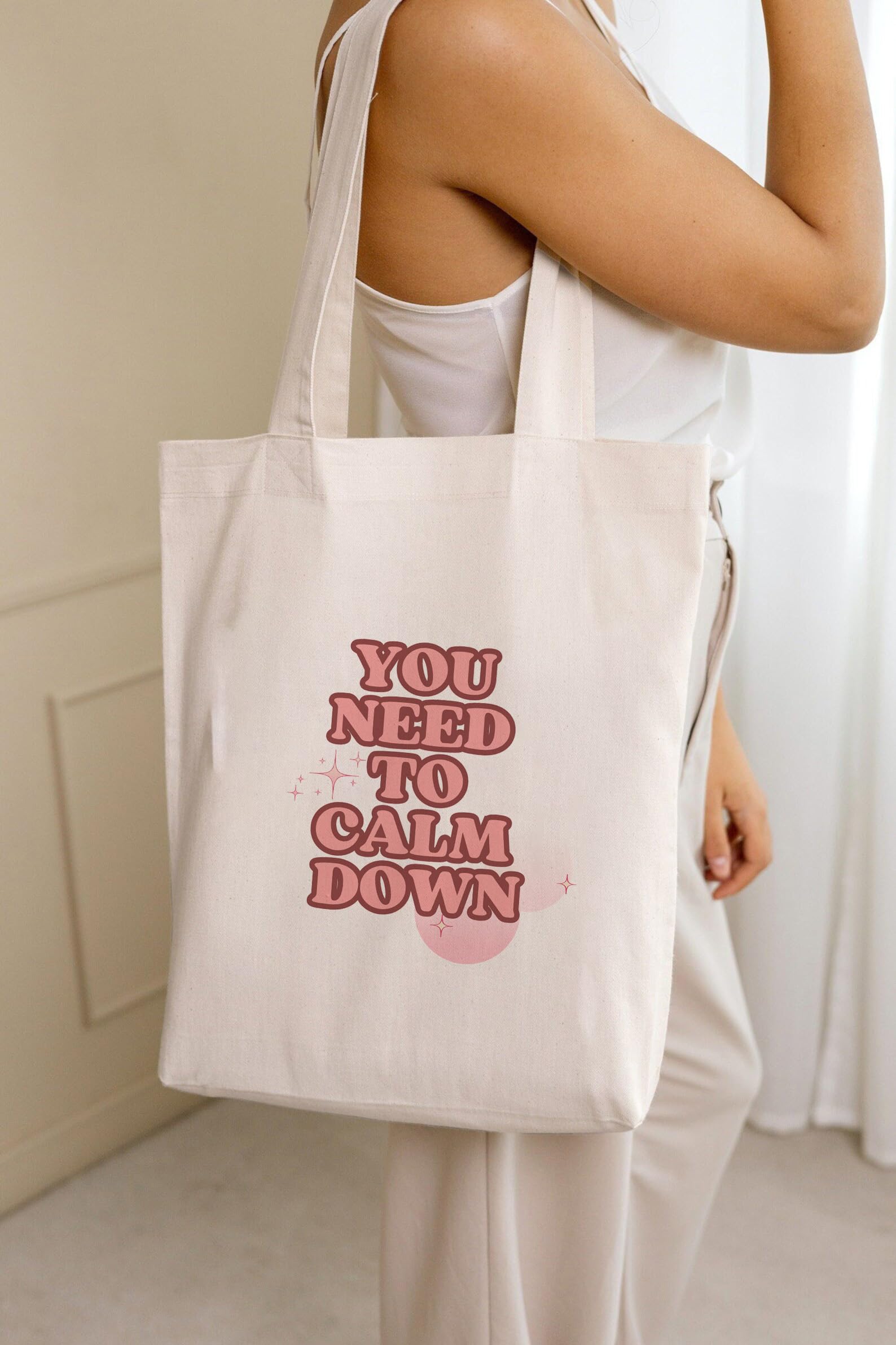 THE UMBRELLA STORE Tote bag, Cotton tote bag with pocket inside (You need to calm down)