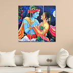 VIBECRAFTS 3 Pieces Shree Radha Krishna Canvas Wall Painting Fitted With Wooden Frame For Home | Office | Living Room | Gifts (PTVC3Pcs1_9544)