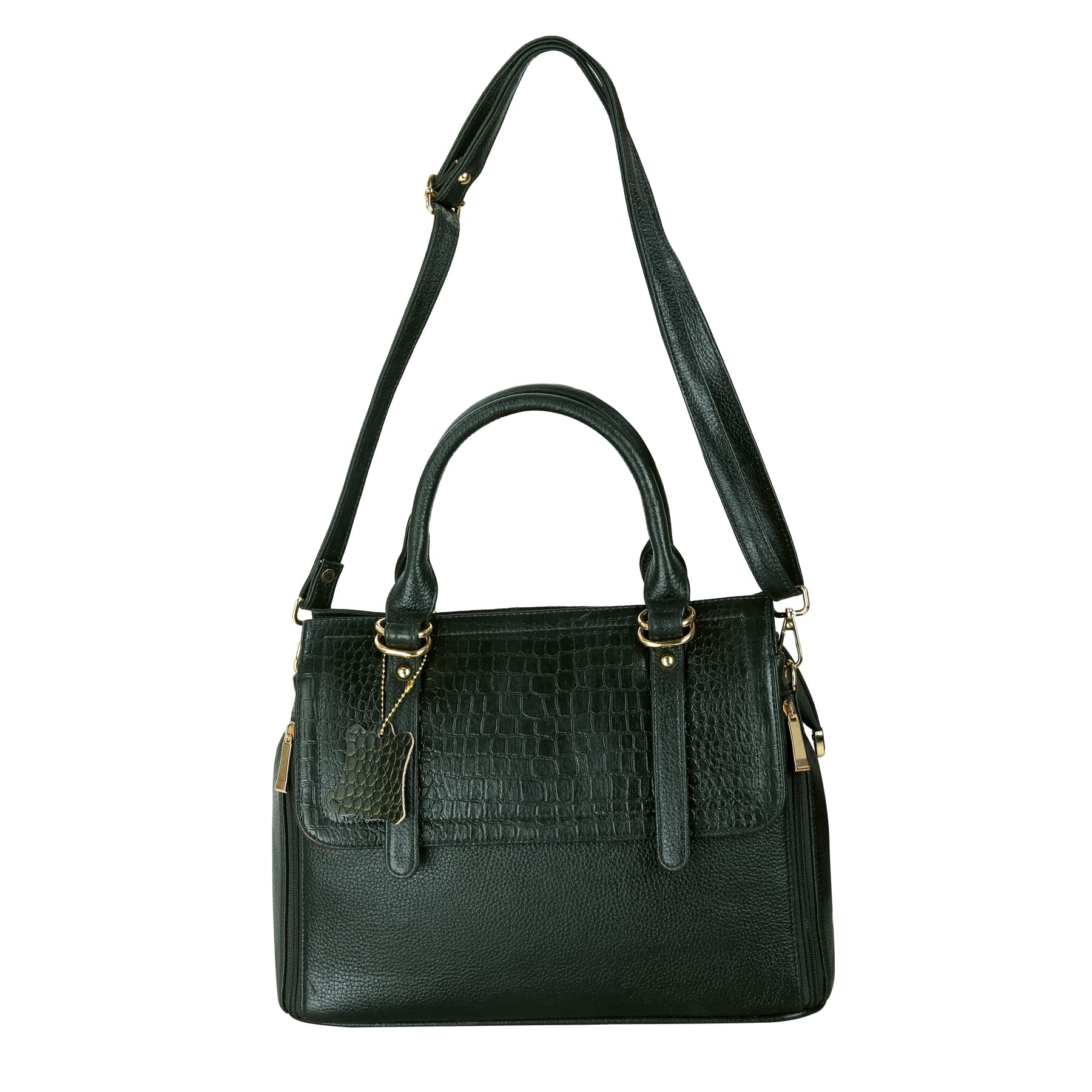 RICHSIGN LEATHER ACCESSORIES Full-Grain Natural Leather Top-Handle satchel Tote Ladies Handbags & Shoulder Sling Bags For Women Office Branded Stylish Latest Size-L-11 X H-10 x W- 5 In (GREEN DARK)