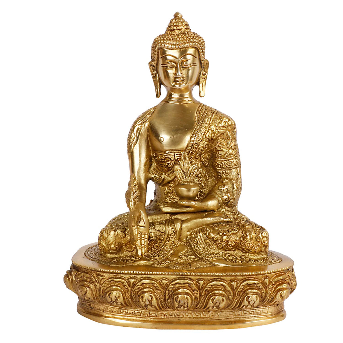 ARTVARKO Brass Buddha Statue in Medicine Mudra Life Story Hand Carved Home Decor Chinese Tibet Buddhism Big Idol for Home Decoration Height 9.5 Inches