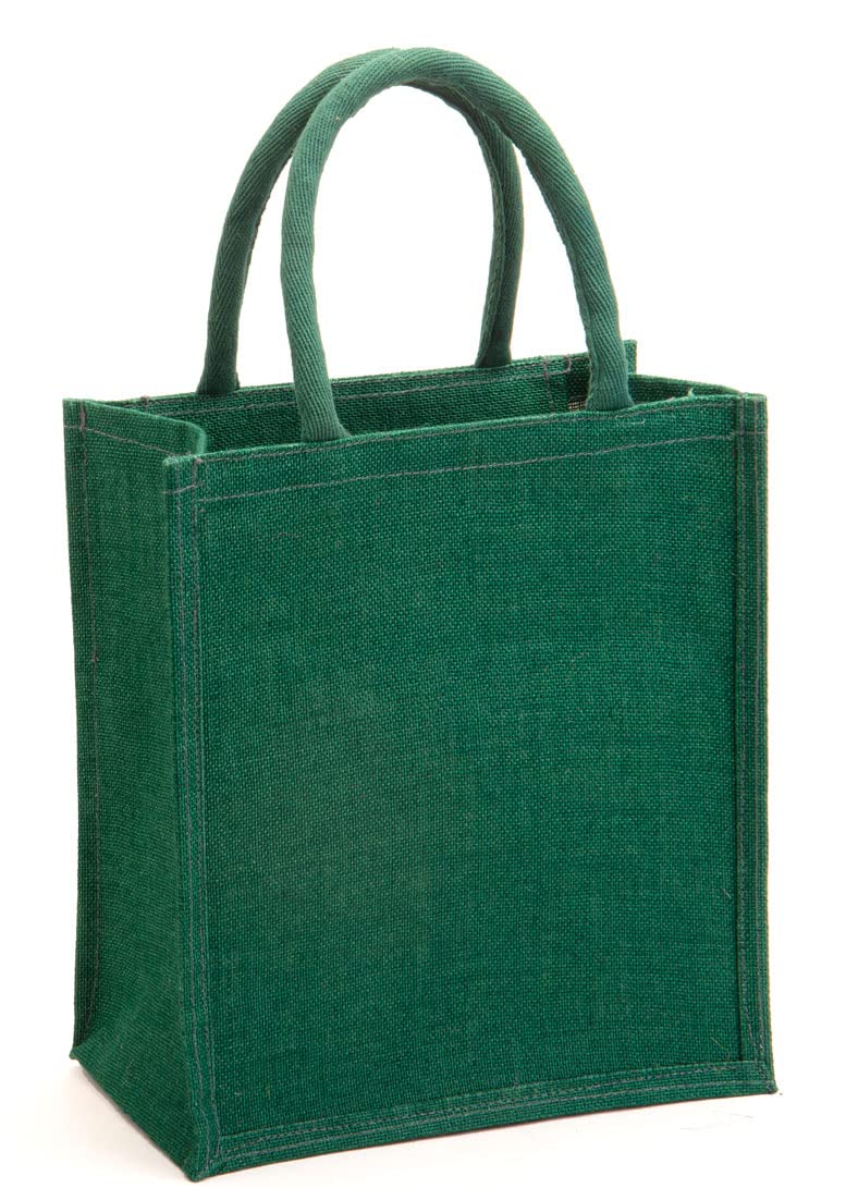 H&B Jute Lunch Bag - Lunch Bag, Men's & Women's Travel Tote - Zip, Bottle Holder - Solid Green