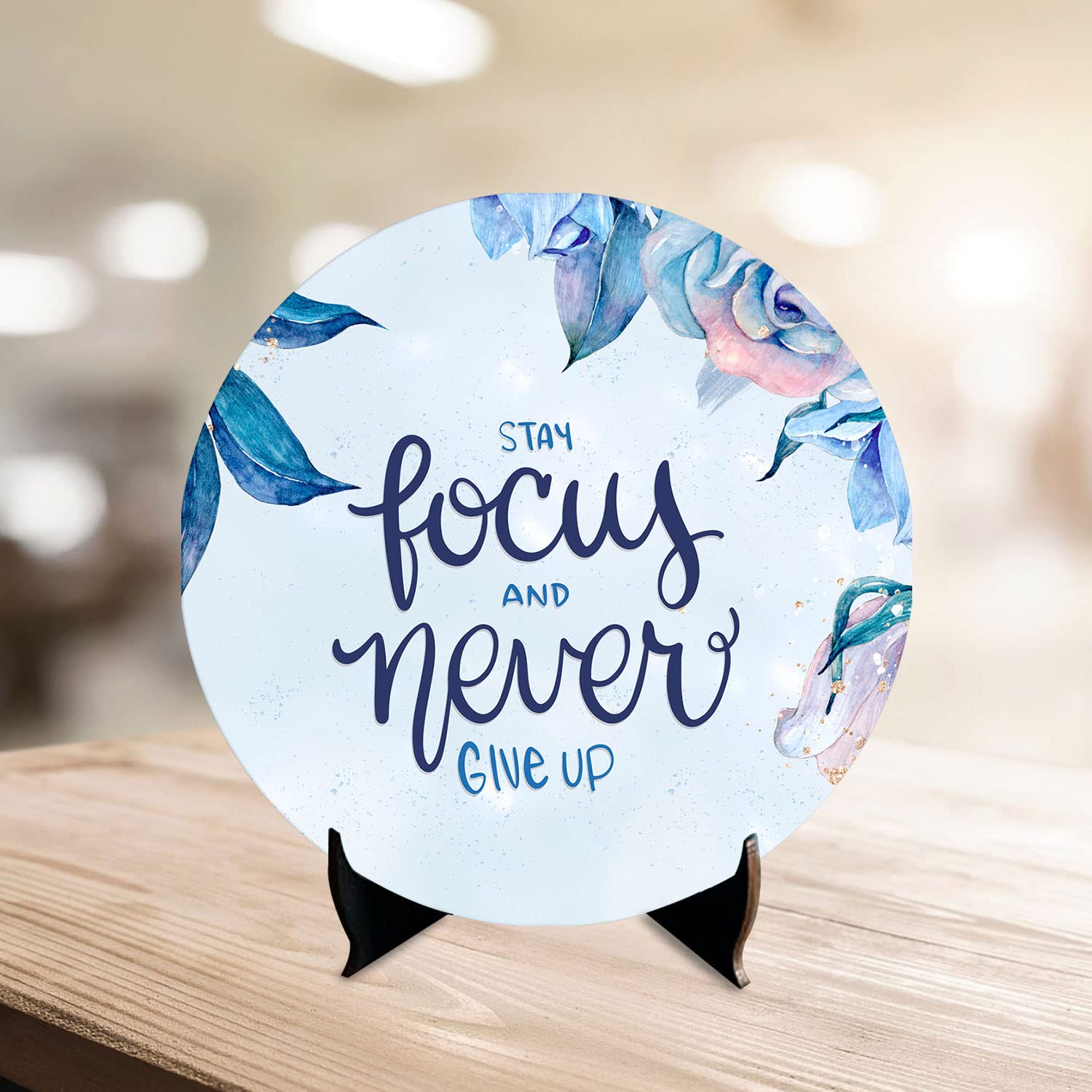 Artvibes Showpiece Idols and Figurines for Home and Office Decor | Wooden Stylish Quotes Stay Focus Never Give Up Table, Desk | Living Room | Modern Art | Motivational Show Piece (SP_1201)