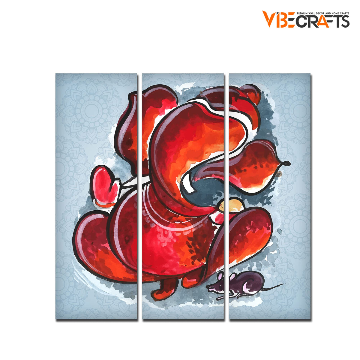 VIBECRAFTS 3 Pieces Abstract Ganesh Ji Art Canvas Wall Painting Fitted With Wooden Frame For Home | Office | Living Room | Gifts (PTVC3Pcs1_9572)