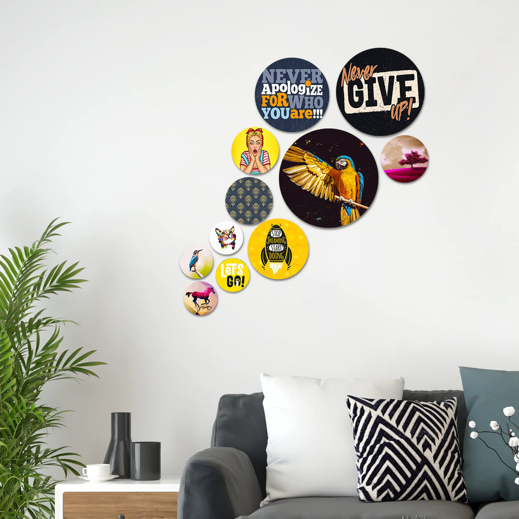 Artvibes Never Apologize For Who You Are Round Shape MDF Wooden Wall Decor Items | Quotes Decor Item | Wall Poster | Office Decor | Wall Art Print | Artworks Hangings | Gift Item (WPS_103N), Set of 11