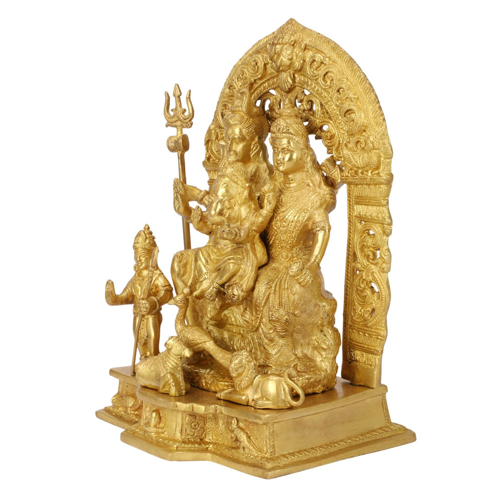 SVARUP Brass Shiva Parvati Shiv Parivar Shankar Bhagwan Ganesh Family Murti Idol Statue Sculpture Gold Color Height 12 Inches