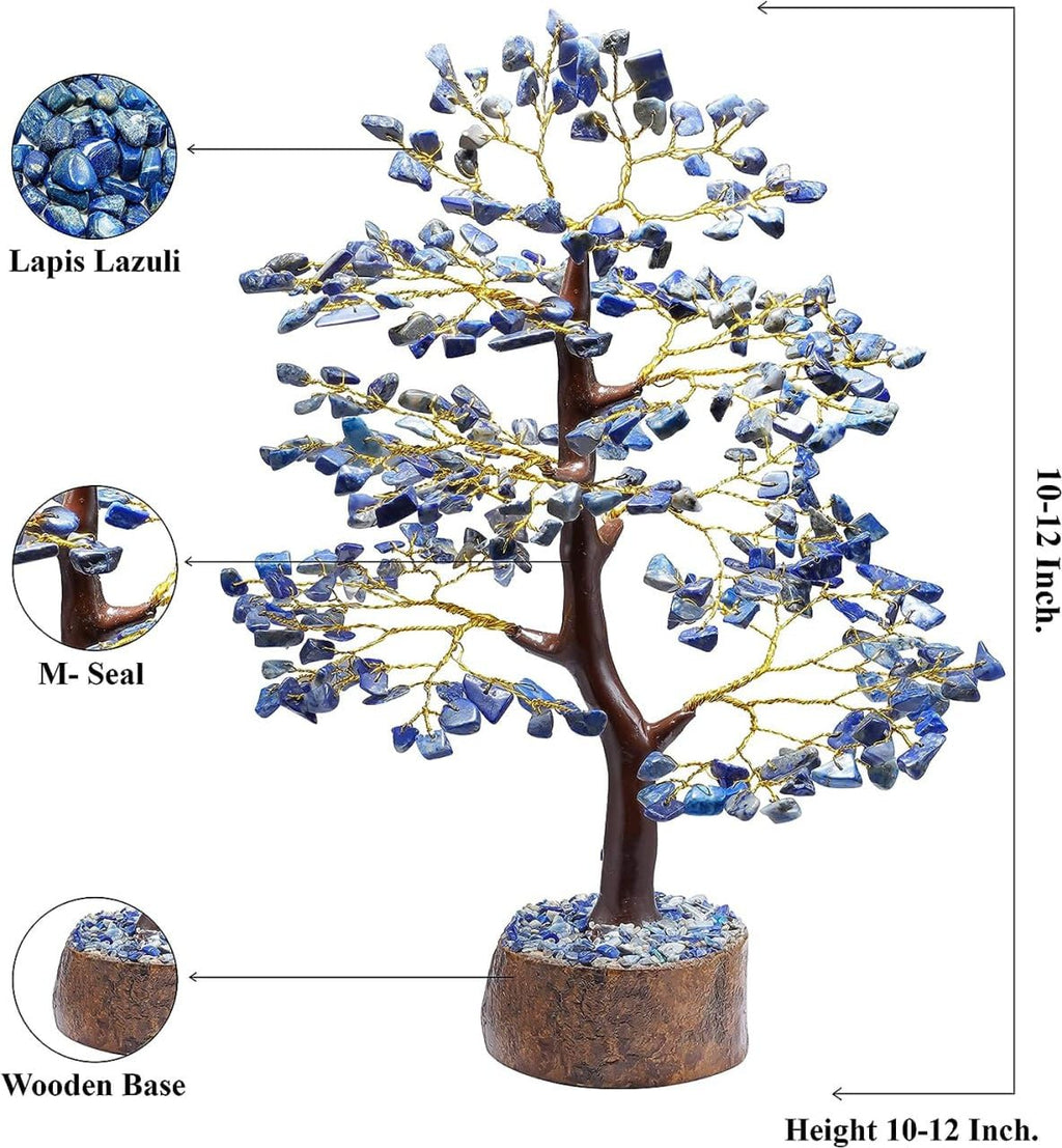 Lapis Lazuli Gemstone Crystal Tree, Bonsai Fortune Money Tree for Good Luck, Home Decor, Office Table Dcor Spiritual Gift (300 Stone) (Lapis Lazuli)