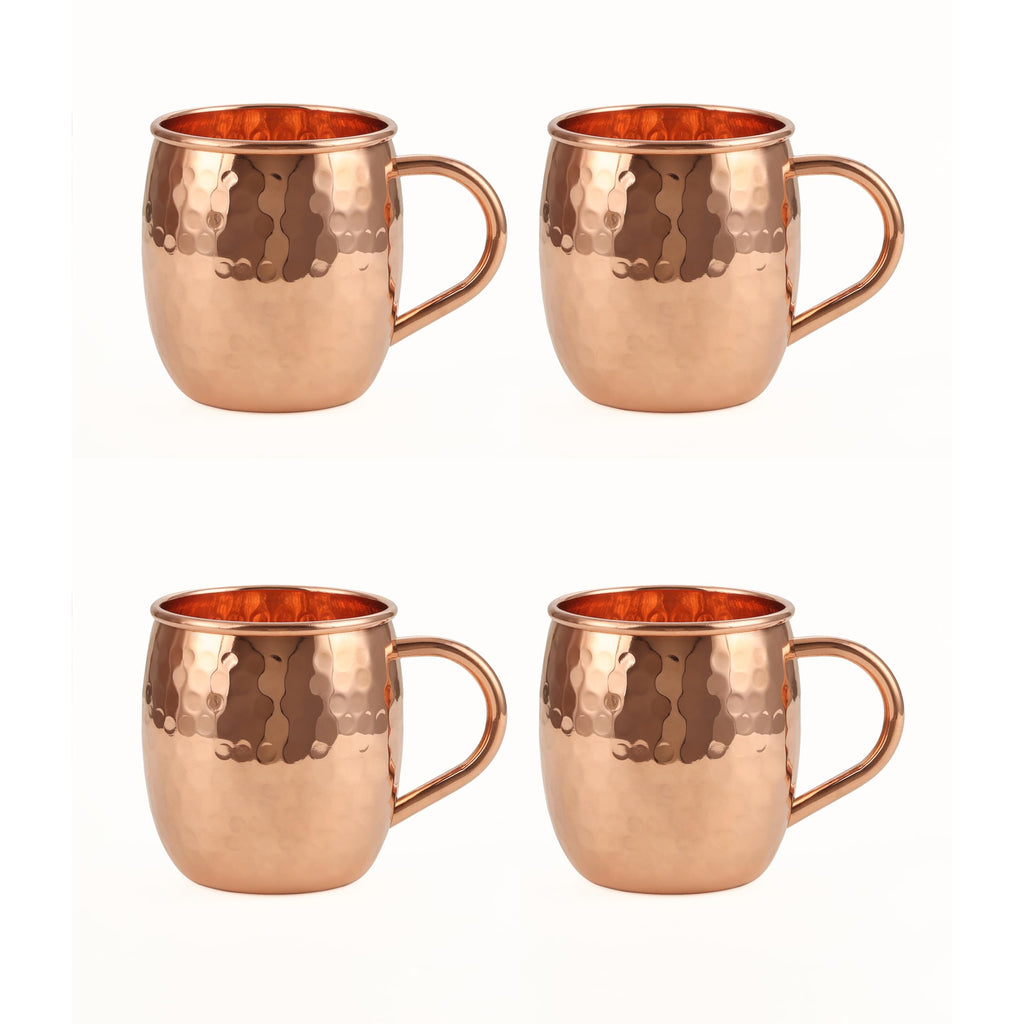ALCU Copper Mule Mug, Handcrafted Shiny Moscow Mule Beer Mug Cup, Cocktail Serveware, Drinkware & Barware, Ideal for Cocktails, Drinks, & Gifts, Best for Parties (500 ml) Set of 4