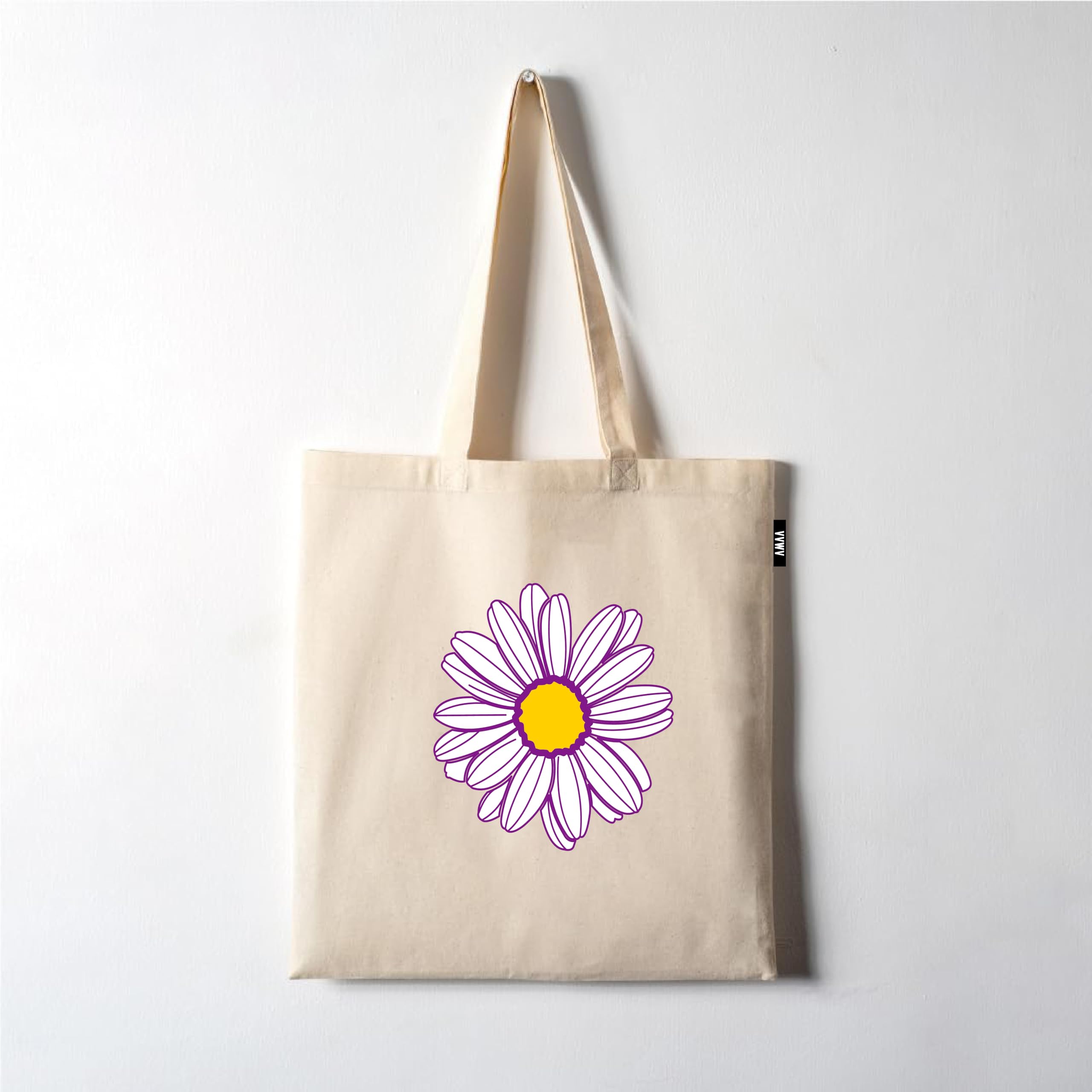 VVWV Purple Daisy Flower Printed Reusable Tote Bags | 100% Organic Cotton Shopping/Grocery Bag | Multi-Purpose Bag | Sturdy Canvas Bag with 15kgs Capacity (13 x 15.7 Inch)