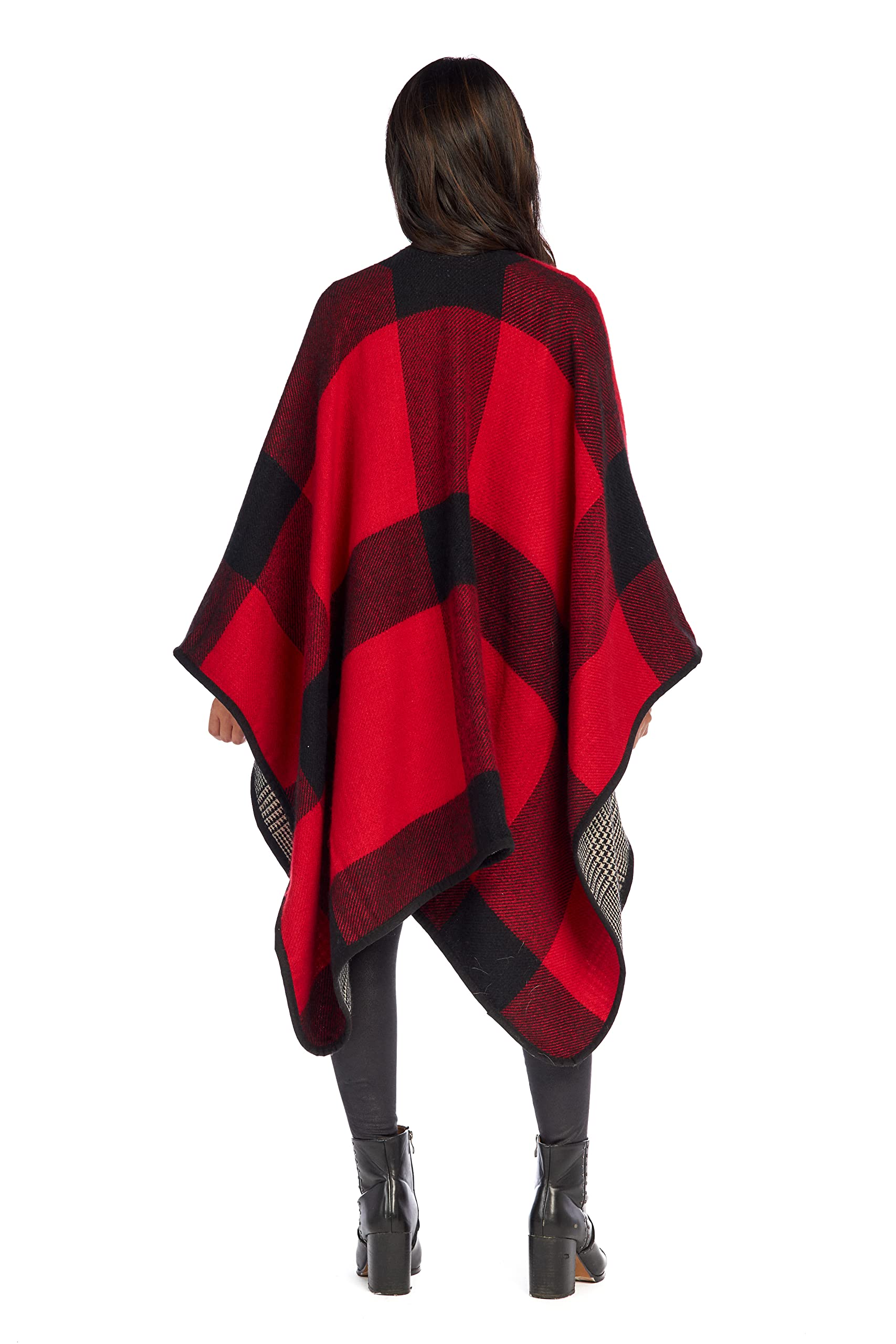 Mud Pie Buffalo Check Toggle Womens Wrap, One Size, Red