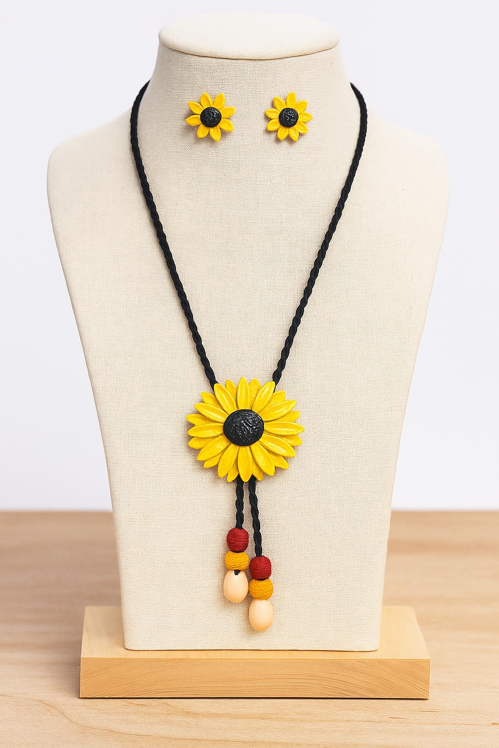 Handmade Sunflower Clay Jewellery Necklace with Earrings for Women and Girls