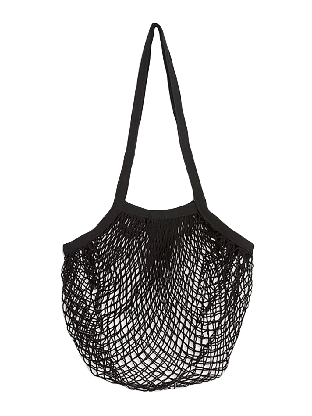 MSK Looms Eco Friendly Light Weight Cotton Net String Bag with Long Handle,Reusable Produce Bag for Fruits and Vegetable - Black