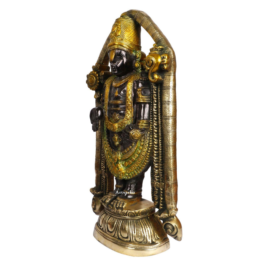 ARTVARKO Lord Venkateshvara as Balaji at Tirupati Brass Sculpture Brown Golden Greenish Finish 23 Inches